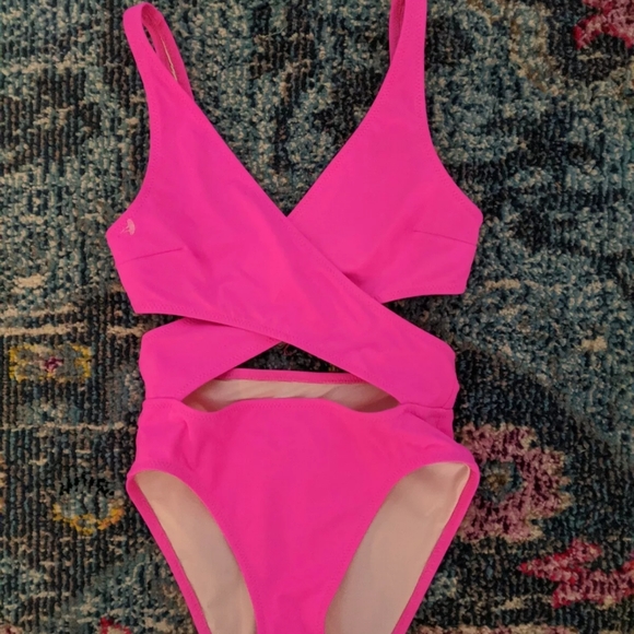 Solid and striped hot pink swimsuit xs - Picture 3 of 6